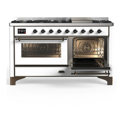 ILVE Majestic III 60" White Dual Fuel Range with 9 Burners and Griddle Triple Glass Door Liquid Propane