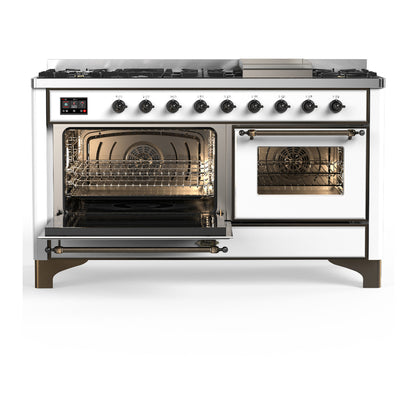 ILVE Majestic III 60" White Dual Fuel Range with 9 Burners and Griddle Triple Glass Door Natural Gas