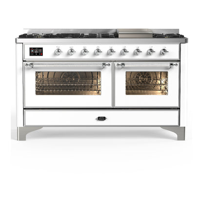 ILVE Majestic III 60" White Dual Fuel Range with 9 Burners and Griddle Triple Glass Door Liquid Propane