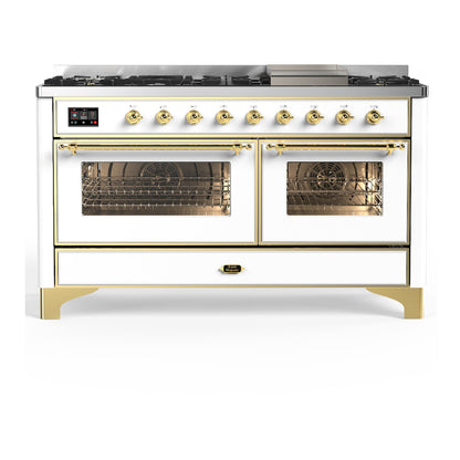 ILVE Majestic III 60" White Dual Fuel Range with 9 Burners and Griddle Triple Glass Door Natural Gas