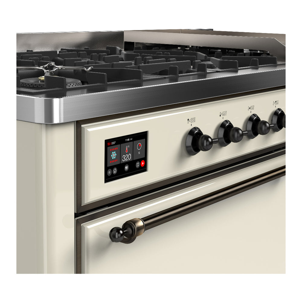 ILVE Majestic III 60" Antique White Dual Fuel Range with 9 Burners and Griddle Solid Door Liquid Propane