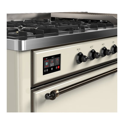 ILVE Majestic III 60" Antique White Dual Fuel Range with 9 Burners and Griddle Solid Door Liquid Propane