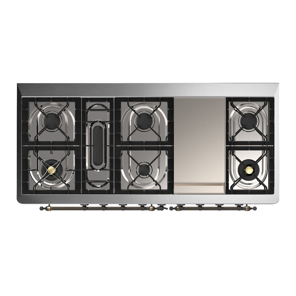 ILVE Majestic III 60" Antique White Dual Fuel Range with 9 Burners and Griddle Solid Door Liquid Propane