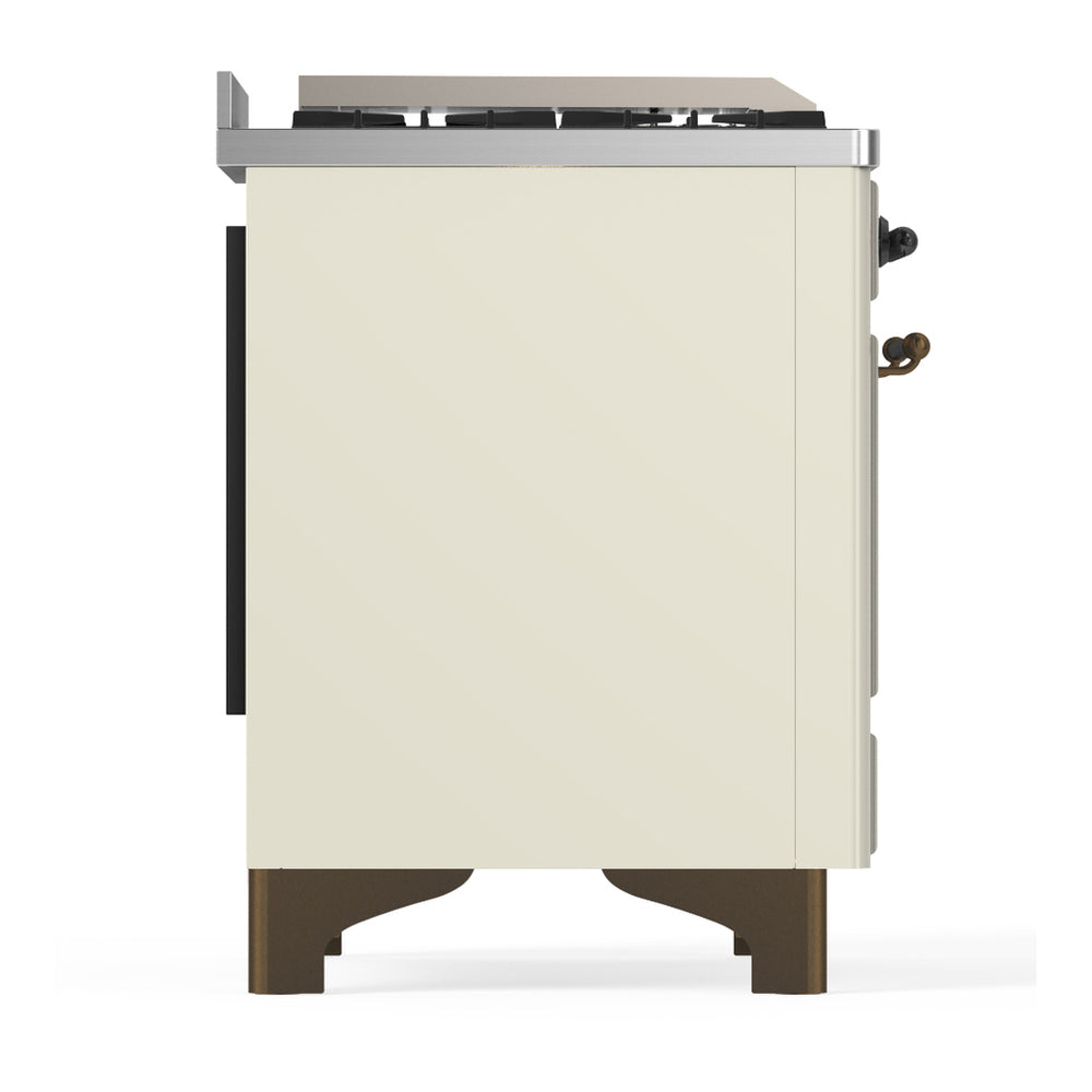 ILVE Majestic III 60" Antique White Dual Fuel Range with 9 Burners and Griddle Solid Door Natural Gas