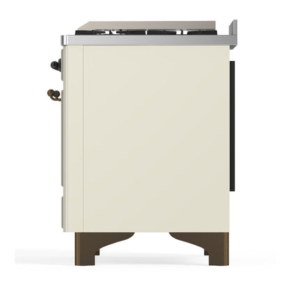 ILVE Majestic III 60" Antique White Dual Fuel Range with 9 Burners and Griddle Solid Door Natural Gas