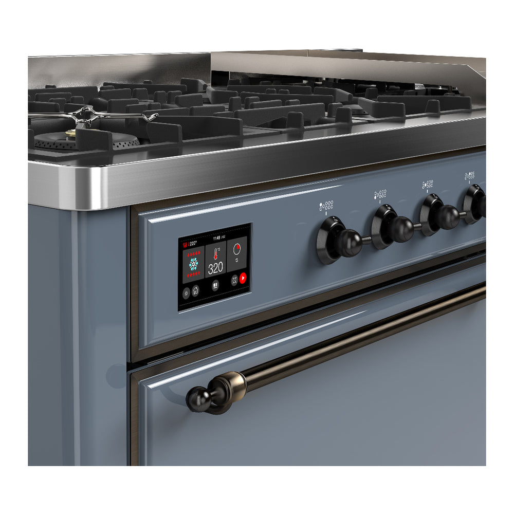 ILVE Majestic III 60" Blue Grey Dual Fuel Range with 9 Burners and Griddle Solid Door Liquid Propane