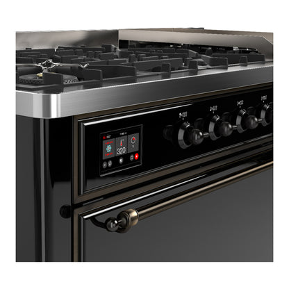 ILVE Majestic III 60" Glossy Black Dual Fuel Range with 9 Burners and Griddle Solid Door Liquid Propane