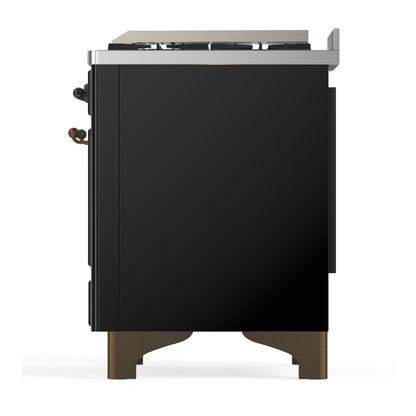 ILVE Majestic III 60" Glossy Black Dual Fuel Range with 9 Burners and Griddle Solid Door Liquid Propane