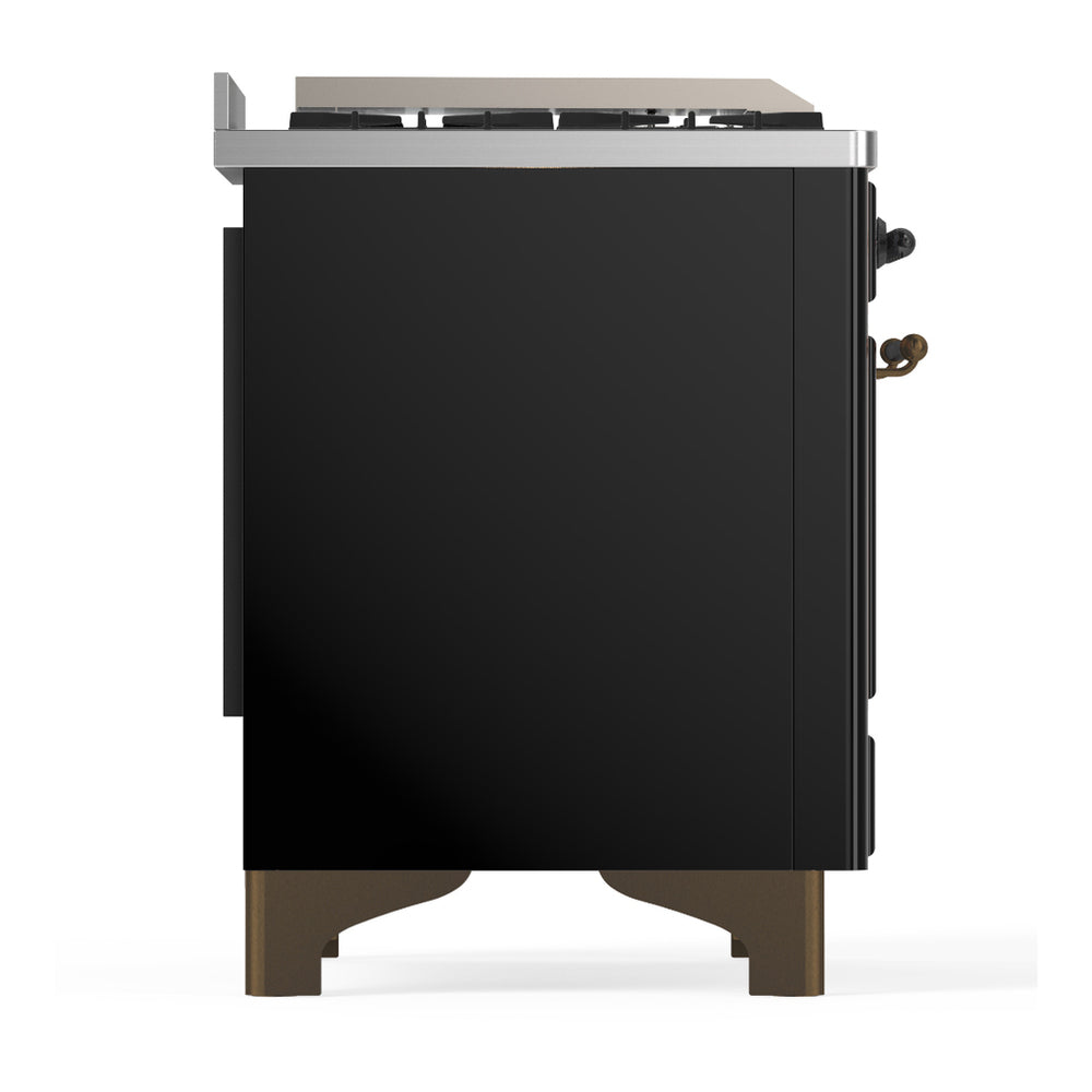ILVE Majestic III 60" Glossy Black Dual Fuel Range with 9 Burners and Griddle Solid Door Natural Gas
