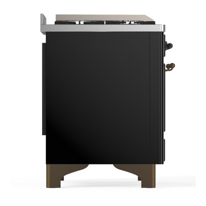 ILVE Majestic III 60" Glossy Black Dual Fuel Range with 9 Burners and Griddle Solid Door Natural Gas