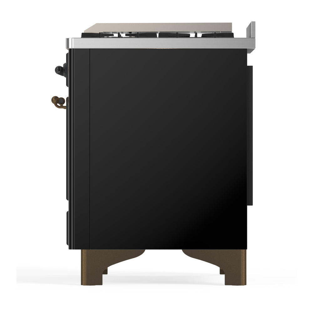 ILVE Majestic III 60" Glossy Black Dual Fuel Range with 9 Burners and Griddle Solid Door Natural Gas