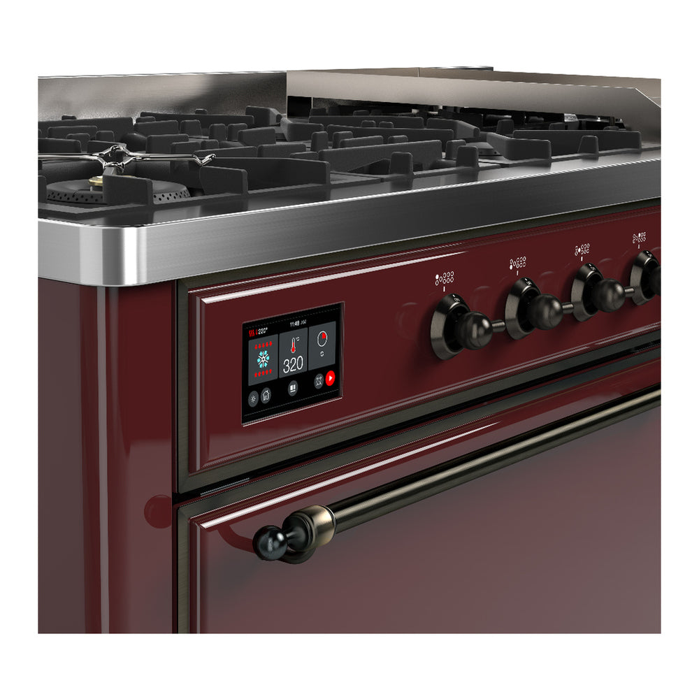 ILVE Majestic III 60" Burgundy Dual Fuel Range with 9 Burners and Griddle Solid Door Liquid Propane