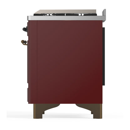 ILVE Majestic III 60" Burgundy Dual Fuel Range with 9 Burners and Griddle Solid Door Natural Gas
