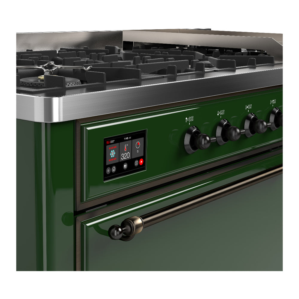 ILVE Majestic III 60" Emerald Green Dual Fuel Range with 9 Burners and Griddle Solid Door Liquid Propane