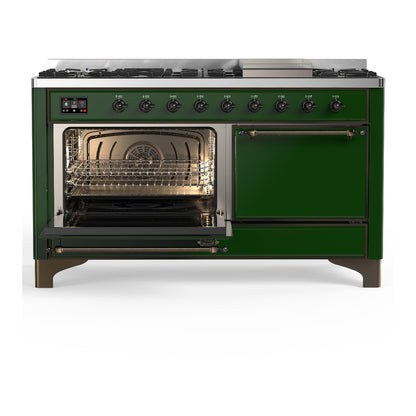 ILVE Majestic III 60" Emerald Green Dual Fuel Range with 9 Burners and Griddle Solid Door Natural Gas