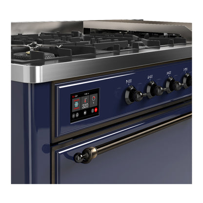 ILVE Majestic III 60" Midnight Blue Dual Fuel Range with 9 Burners and Griddle Solid Door Liquid Propane