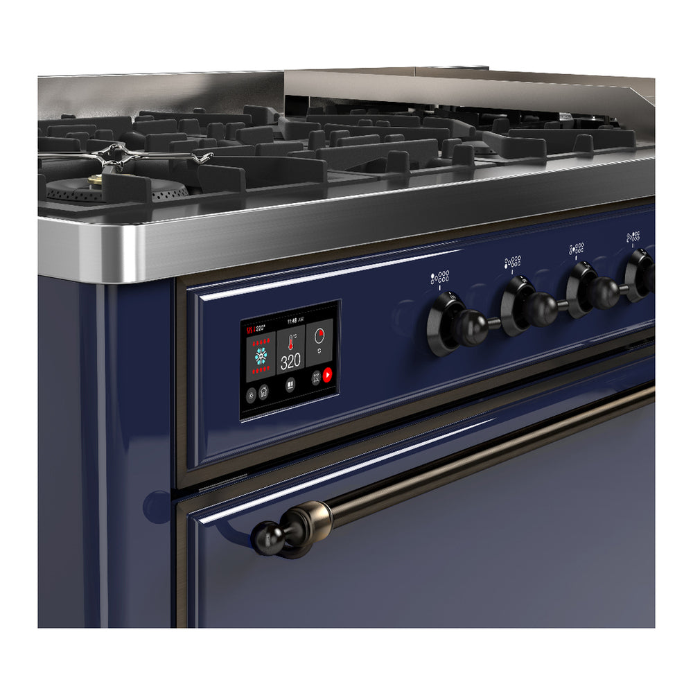 ILVE Majestic III 60" Midnight Blue Dual Fuel Range with 9 Burners and Griddle Solid Door Natural Gas