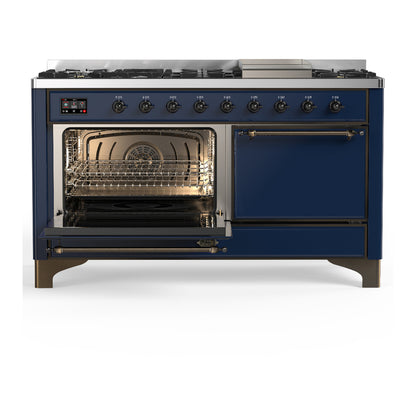 ILVE Majestic III 60" Midnight Blue Dual Fuel Range with 9 Burners and Griddle Solid Door Natural Gas