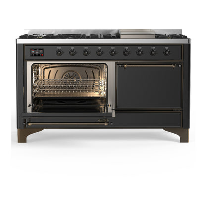 ILVE Majestic III 60" Graphite Matte Dual Fuel Range with 9 Burners and Griddle Solid Door Liquid Propane