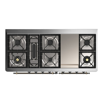 ILVE Majestic III 60" Graphite Matte Dual Fuel Range with 9 Burners and Griddle Solid Door Liquid Propane