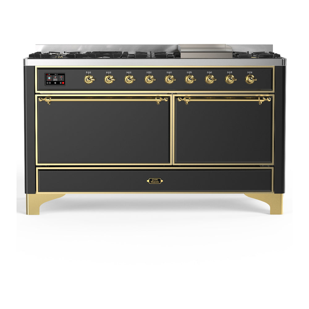 ILVE Majestic III 60" Graphite Matte Dual Fuel Range with 9 Burners and Griddle Solid Door Natural Gas