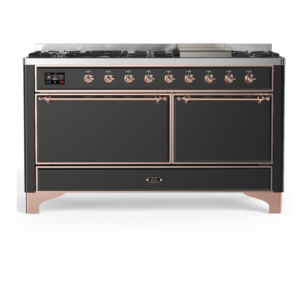 ILVE Majestic III 60" Graphite Matte Dual Fuel Range with 9 Burners and Griddle Solid Door Liquid Propane