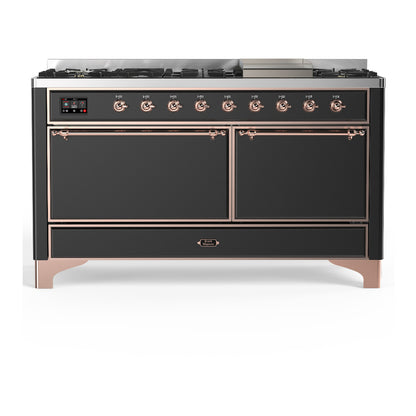 ILVE Majestic III 60" Graphite Matte Dual Fuel Range with 9 Burners and Griddle Solid Door Natural Gas