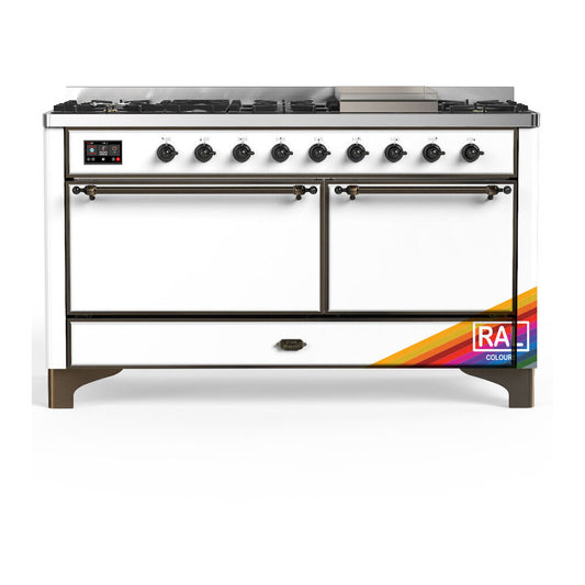 ILVE Majestic III 60" RAL Dual Fuel Range with 9 Burners and Griddle Solid Door Liquid Propane