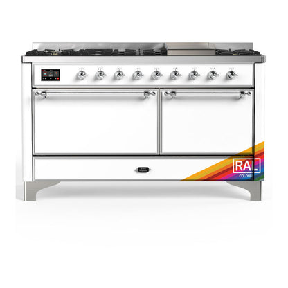 ILVE Majestic III 60" RAL Dual Fuel Range with 9 Burners and Griddle Solid Door Natural Gas