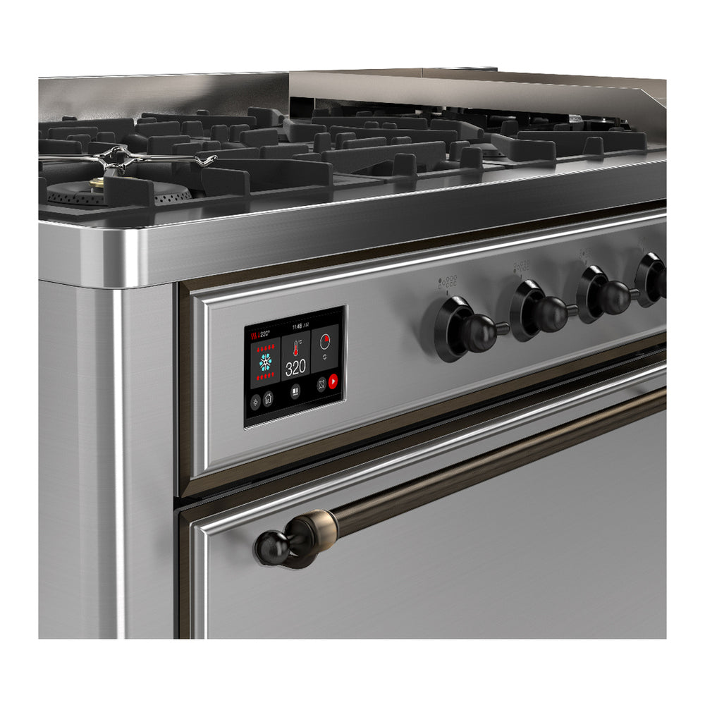 ILVE Majestic III 60" Stainless Steel Dual Fuel Range with 9 Burners and Griddle Solid Door Liquid Propane