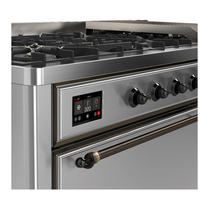 ILVE Majestic III 60" Stainless Steel Dual Fuel Range with 9 Burners and Griddle Solid Door Natural Gas
