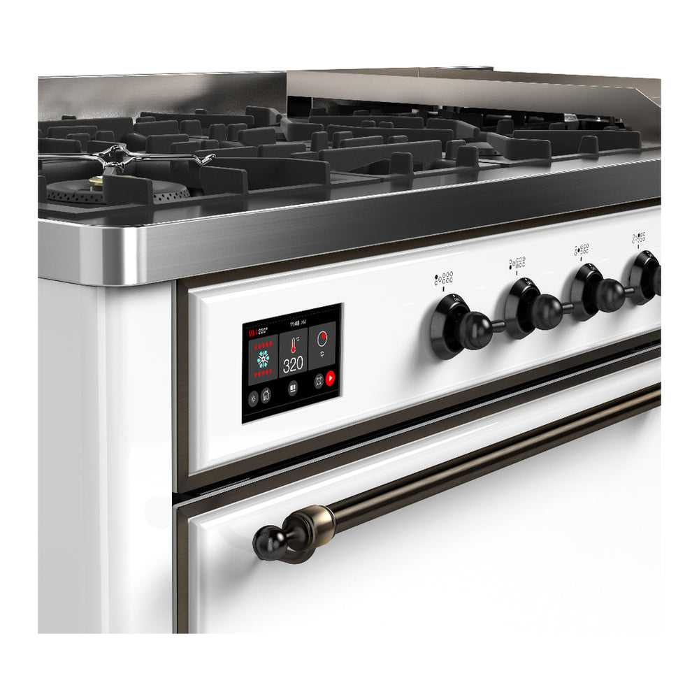ILVE Majestic III 60" White Dual Fuel Range with 9 Burners and Griddle Solid Door Liquid Propane