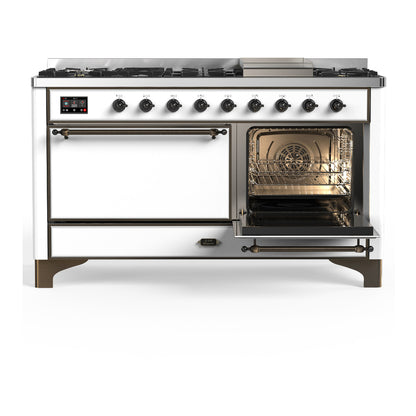 ILVE Majestic III 60" White Dual Fuel Range with 9 Burners and Griddle Solid Door Liquid Propane