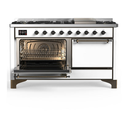 ILVE Majestic III 60" White Dual Fuel Range with 9 Burners and Griddle Solid Door Natural Gas