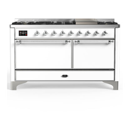 ILVE Majestic III 60" White Dual Fuel Range with 9 Burners and Griddle Solid Door Liquid Propane