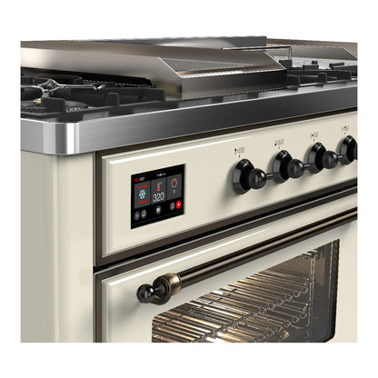 ILVE Majestic III 60" Antique White Dual Fuel Range with 7 Burners, Griddle and French Top Triple Glass Door Liquid Propane