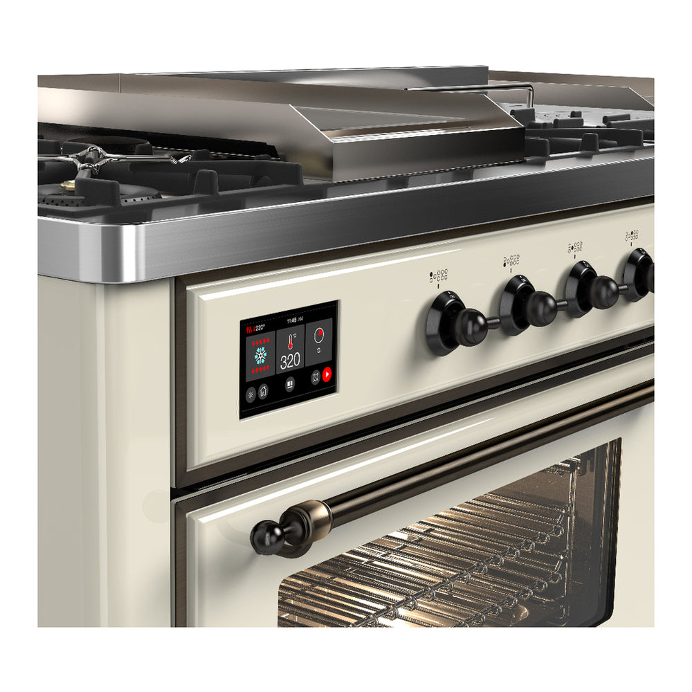 ILVE Majestic III 60" Antique White Dual Fuel Range with 7 Burners, Griddle and French Top Triple Glass Door Natural Gas
