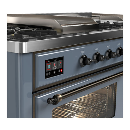 ILVE Majestic III 60" Blue Grey Dual Fuel Range with 7 Burners, Griddle and French Top Triple Glass Door Liquid Propane