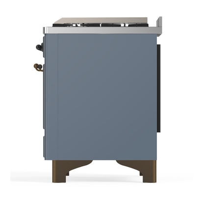 ILVE Majestic III 60" Blue Grey Dual Fuel Range with 7 Burners, Griddle and French Top Triple Glass Door Natural Gas