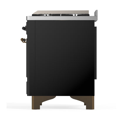 ILVE Majestic III 60" Glossy Black Dual Fuel Range with 7 Burners, Griddle and French Top Triple Glass Door Liquid Propane