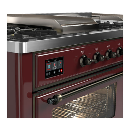 ILVE Majestic III 60" Burgundy Dual Fuel Range with 7 Burners, Griddle and French Top Triple Glass Door Liquid Propane