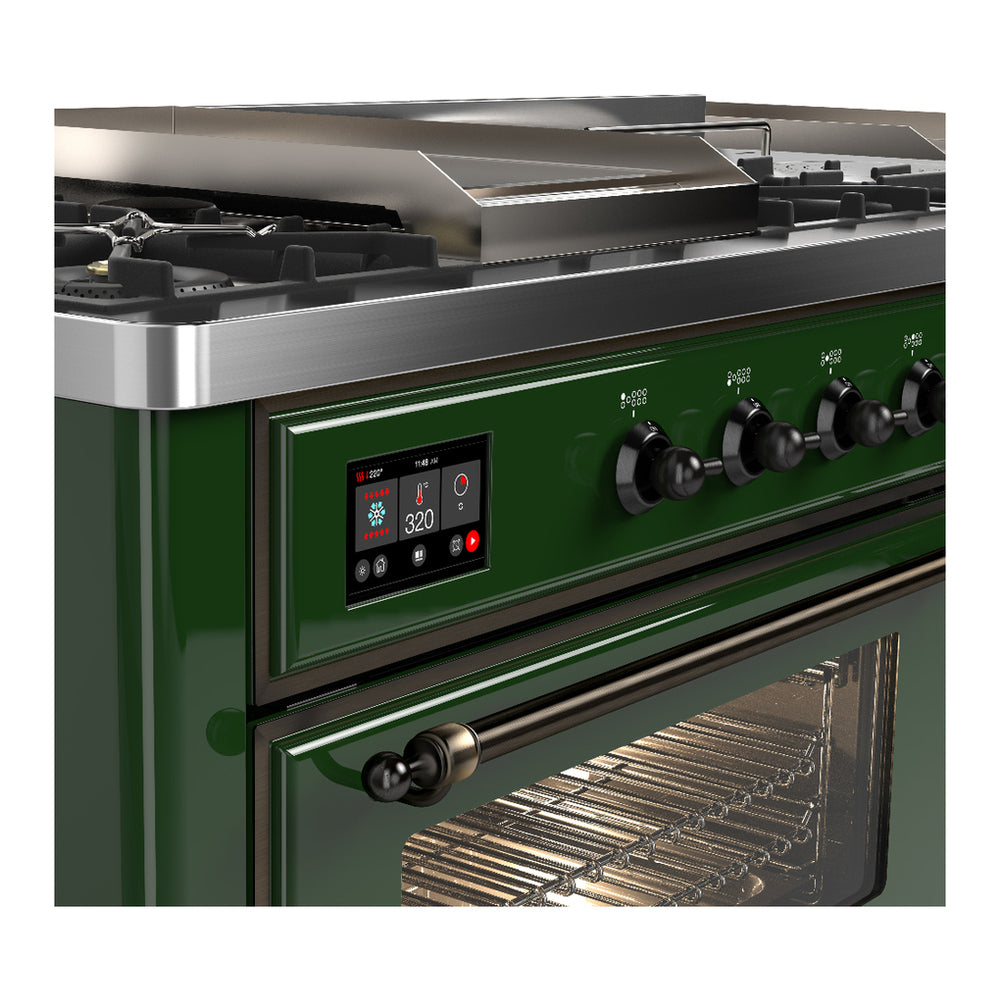 ILVE Majestic III 60" Emerald Green Dual Fuel Range with 7 Burners, Griddle and French Top Triple Glass Door Liquid Propane