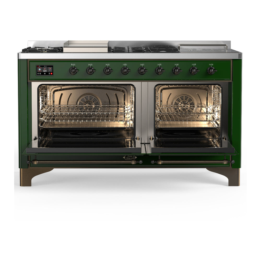 ILVE Majestic III 60" Emerald Green Dual Fuel Range with 7 Burners, Griddle and French Top Triple Glass Door Natural Gas