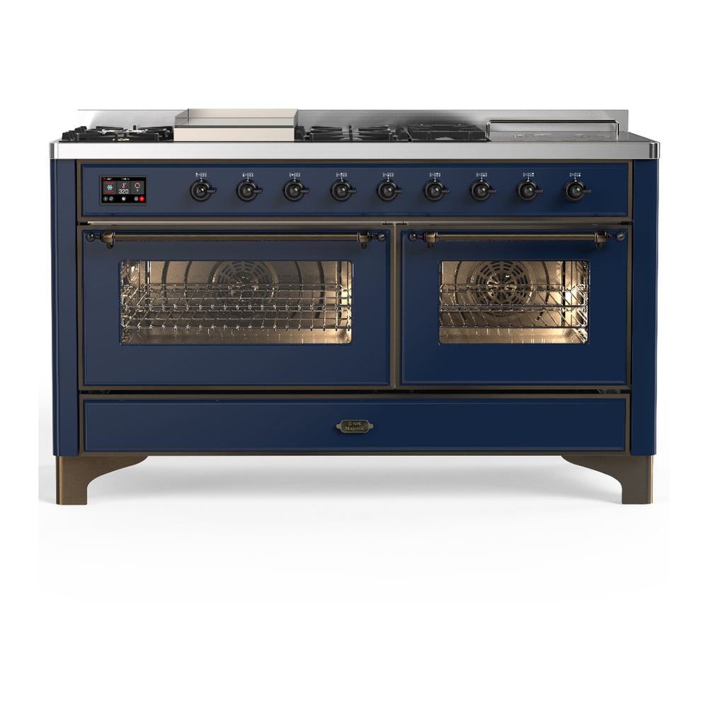 ILVE Majestic III 60" Midnight Blue Dual Fuel Range with 7 Burners, Griddle and French Top Triple Glass Door Natural Gas