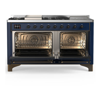 ILVE Majestic III 60" Midnight Blue Dual Fuel Range with 7 Burners, Griddle and French Top Triple Glass Door Natural Gas