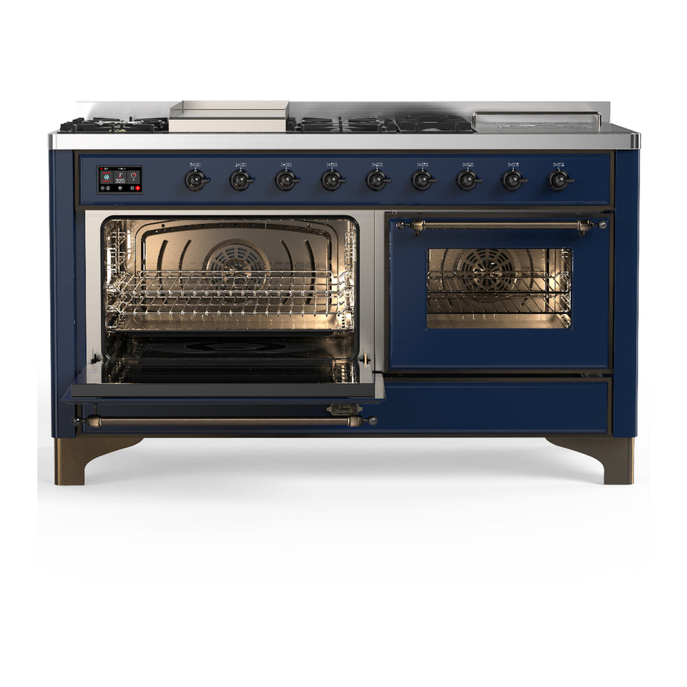 ILVE Majestic III 60" Midnight Blue Dual Fuel Range with 7 Burners, Griddle and French Top Triple Glass Door Natural Gas