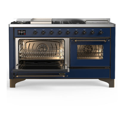 ILVE Majestic III 60" Midnight Blue Dual Fuel Range with 7 Burners, Griddle and French Top Triple Glass Door Natural Gas
