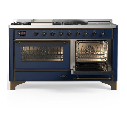 ILVE Majestic III 60" Midnight Blue Dual Fuel Range with 7 Burners, Griddle and French Top Triple Glass Door Natural Gas