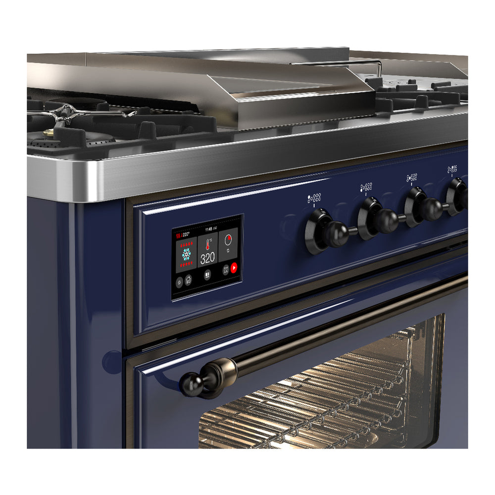 ILVE Majestic III 60" Midnight Blue Dual Fuel Range with 7 Burners, Griddle and French Top Triple Glass Door Liquid Propane