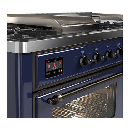 ILVE Majestic III 60" Midnight Blue Dual Fuel Range with 7 Burners, Griddle and French Top Triple Glass Door Liquid Propane